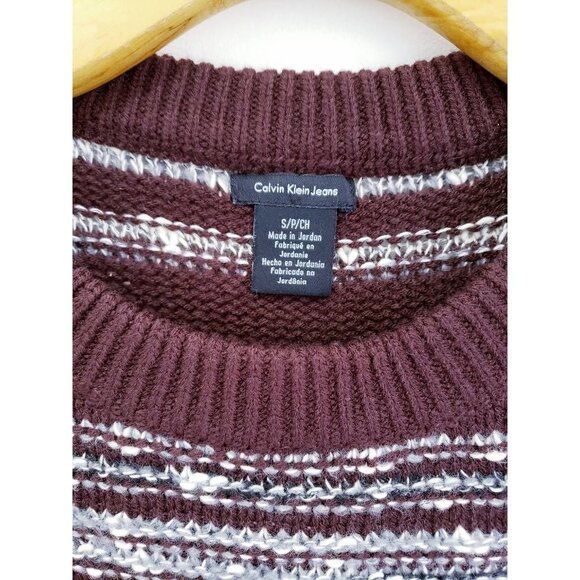 Calvin Klein Knit Pullover Sweater Plum Purple White Striped Long Sleeve S New - Picture 7 of 9